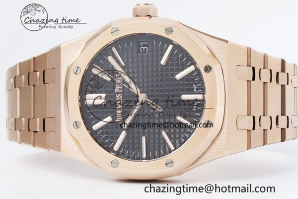 Royal Oak 41mm 15500 RG BF 1:1 Best Edition Black Textured Dial on SS Bracelet A4302
