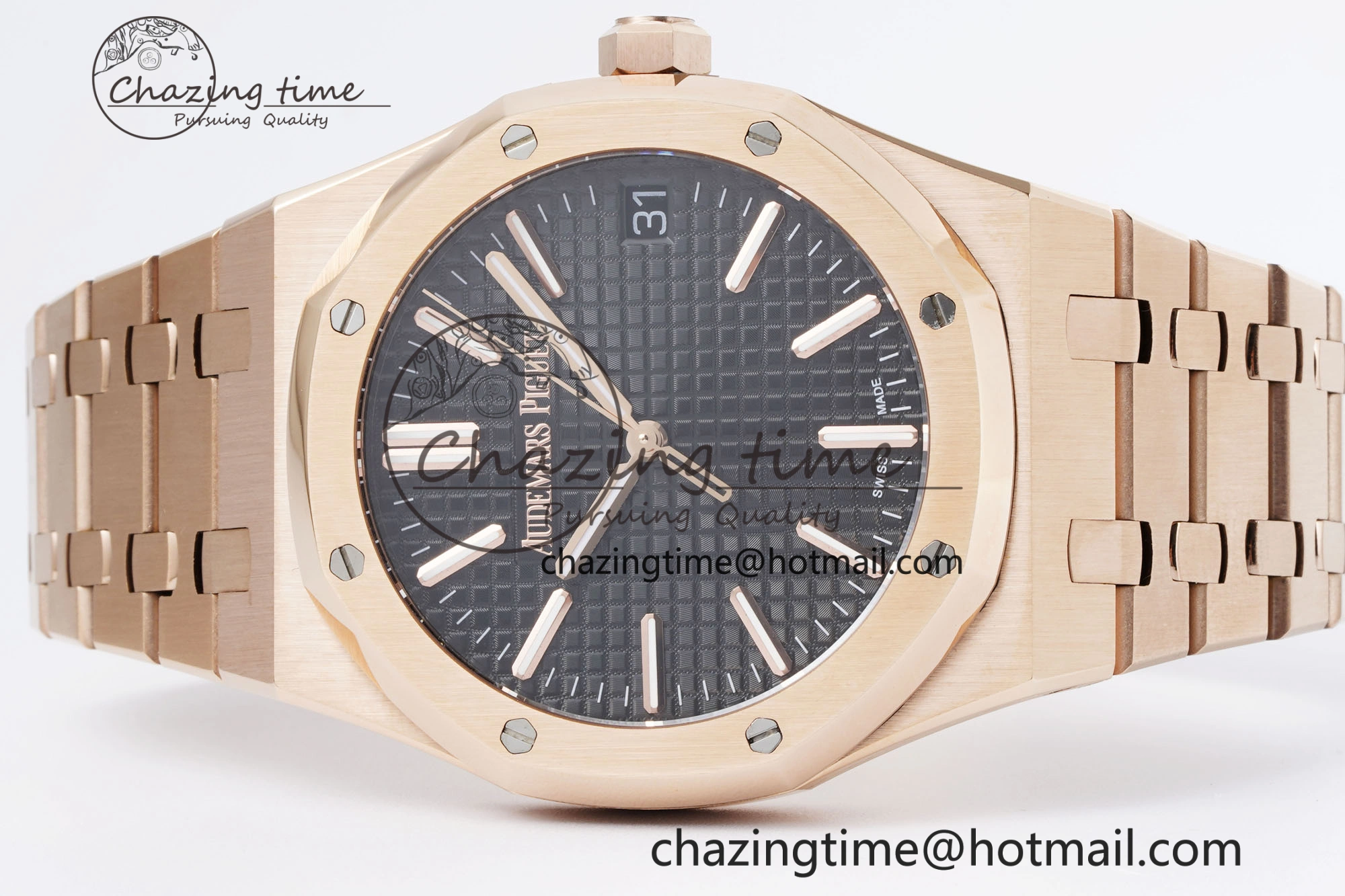 Royal Oak 41mm 15500 RG BF 1:1 Best Edition Black Textured Dial on SS Bracelet A4302