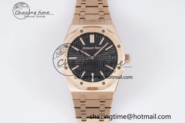 Royal Oak 41mm 15500 RG BF 1:1 Best Edition Black Textured Dial on SS Bracelet A4302