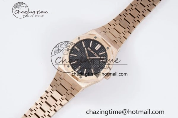 Royal Oak 41mm 15500 RG BF 1:1 Best Edition Black Textured Dial on SS Bracelet A4302