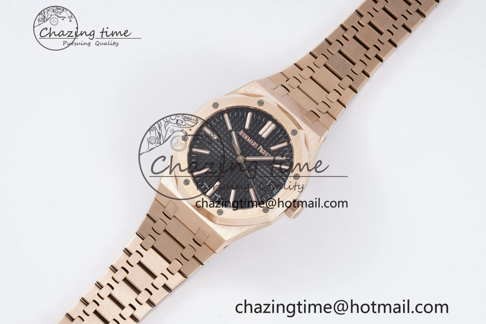 Royal Oak 41mm 15500 RG BF 1:1 Best Edition Black Textured Dial on SS Bracelet A4302