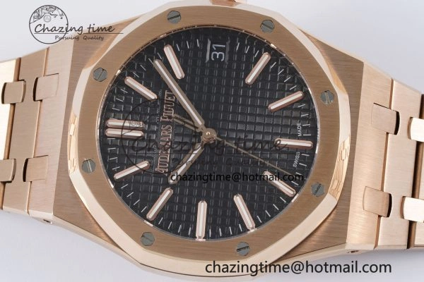 Royal Oak 41mm 15500 RG BF 1:1 Best Edition Black Textured Dial on SS Bracelet A4302