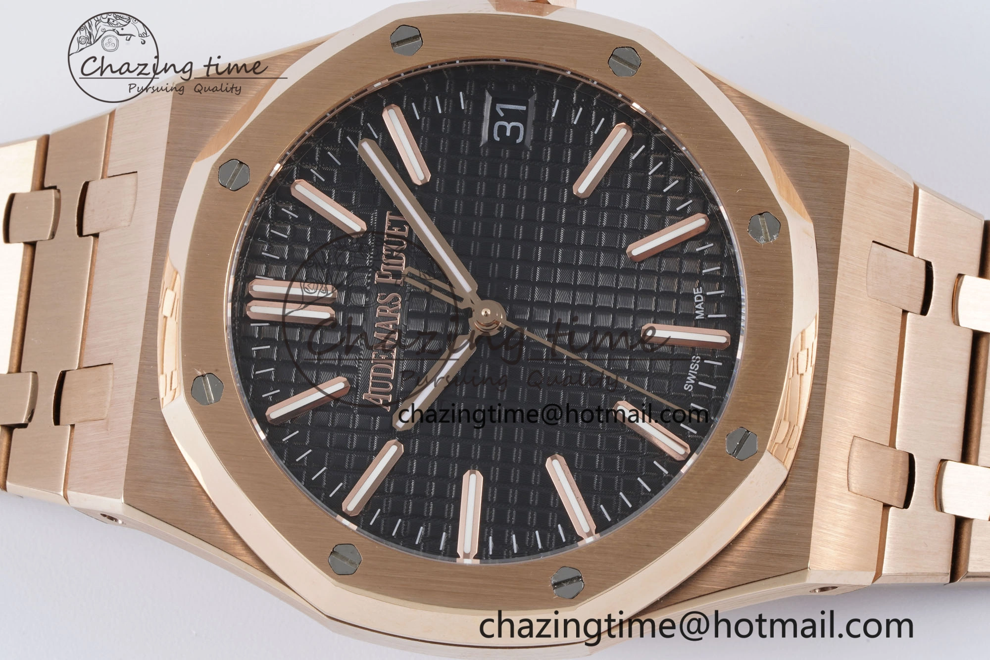 Royal Oak 41mm 15500 RG BF 1:1 Best Edition Black Textured Dial on SS Bracelet A4302