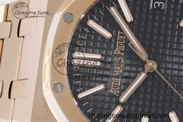 Royal Oak 41mm 15500 RG BF 1:1 Best Edition Black Textured Dial on SS Bracelet A4302