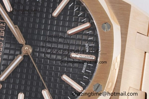 Royal Oak 41mm 15500 RG BF 1:1 Best Edition Black Textured Dial on SS Bracelet A4302