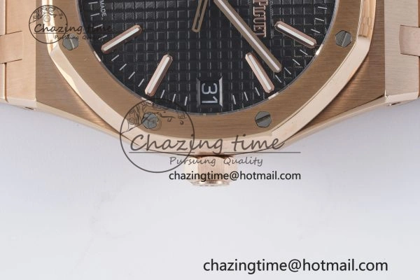 Royal Oak 41mm 15500 RG BF 1:1 Best Edition Black Textured Dial on SS Bracelet A4302