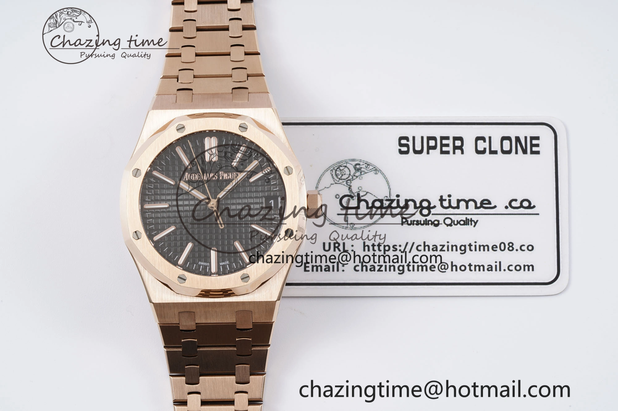 Royal Oak 41mm 15500 RG BF 1:1 Best Edition Black Textured Dial on SS Bracelet A4302
