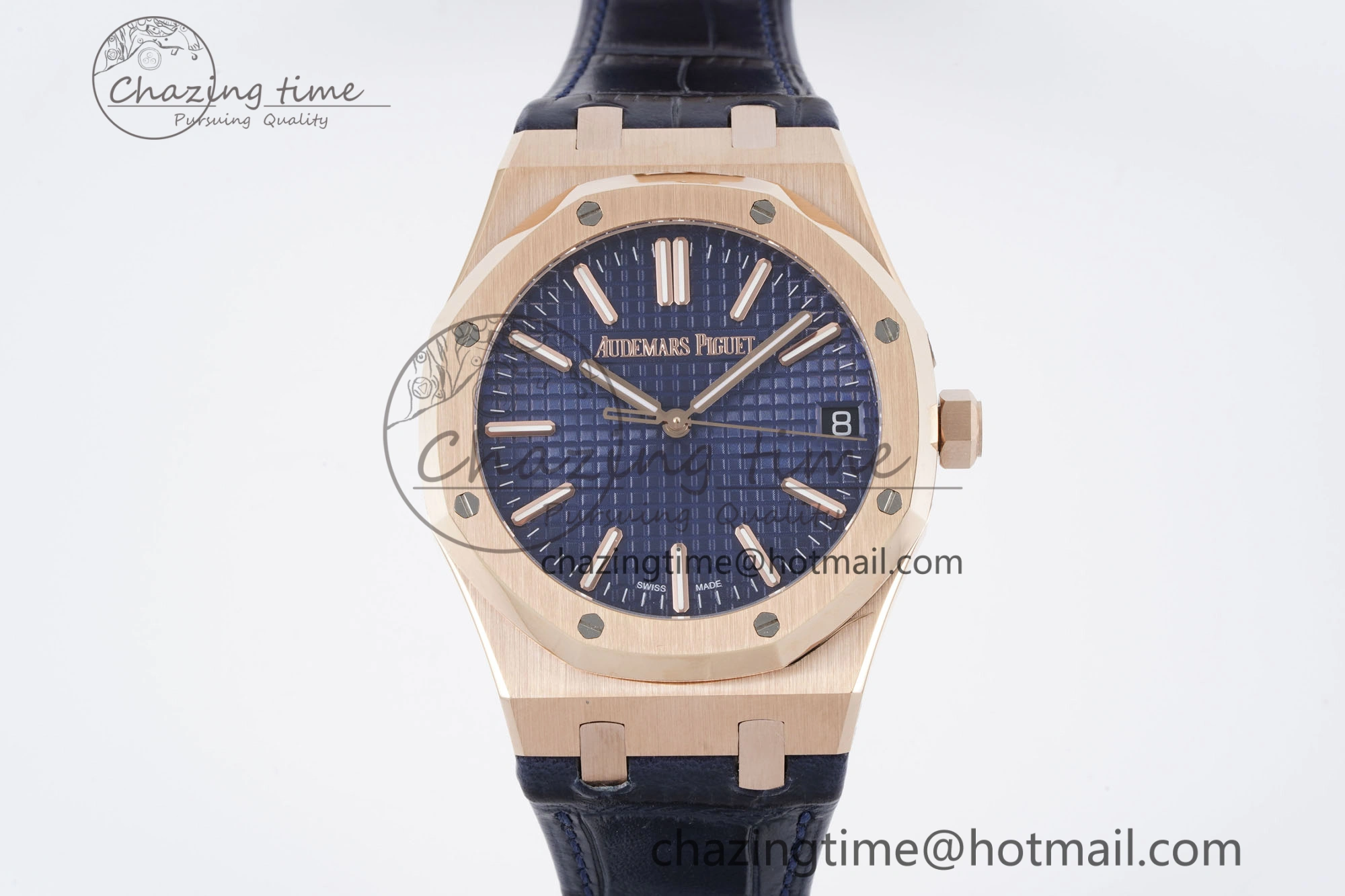 Royal Oak 41mm 15500 RG BF 1:1 Best Edition Blue Textured Dial on Blue Leather Strap A4302