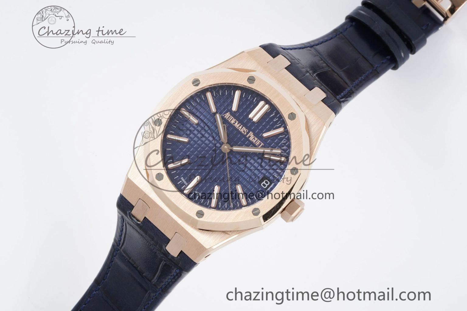 Royal Oak 41mm 15500 RG BF 1:1 Best Edition Blue Textured Dial on Blue Leather Strap A4302
