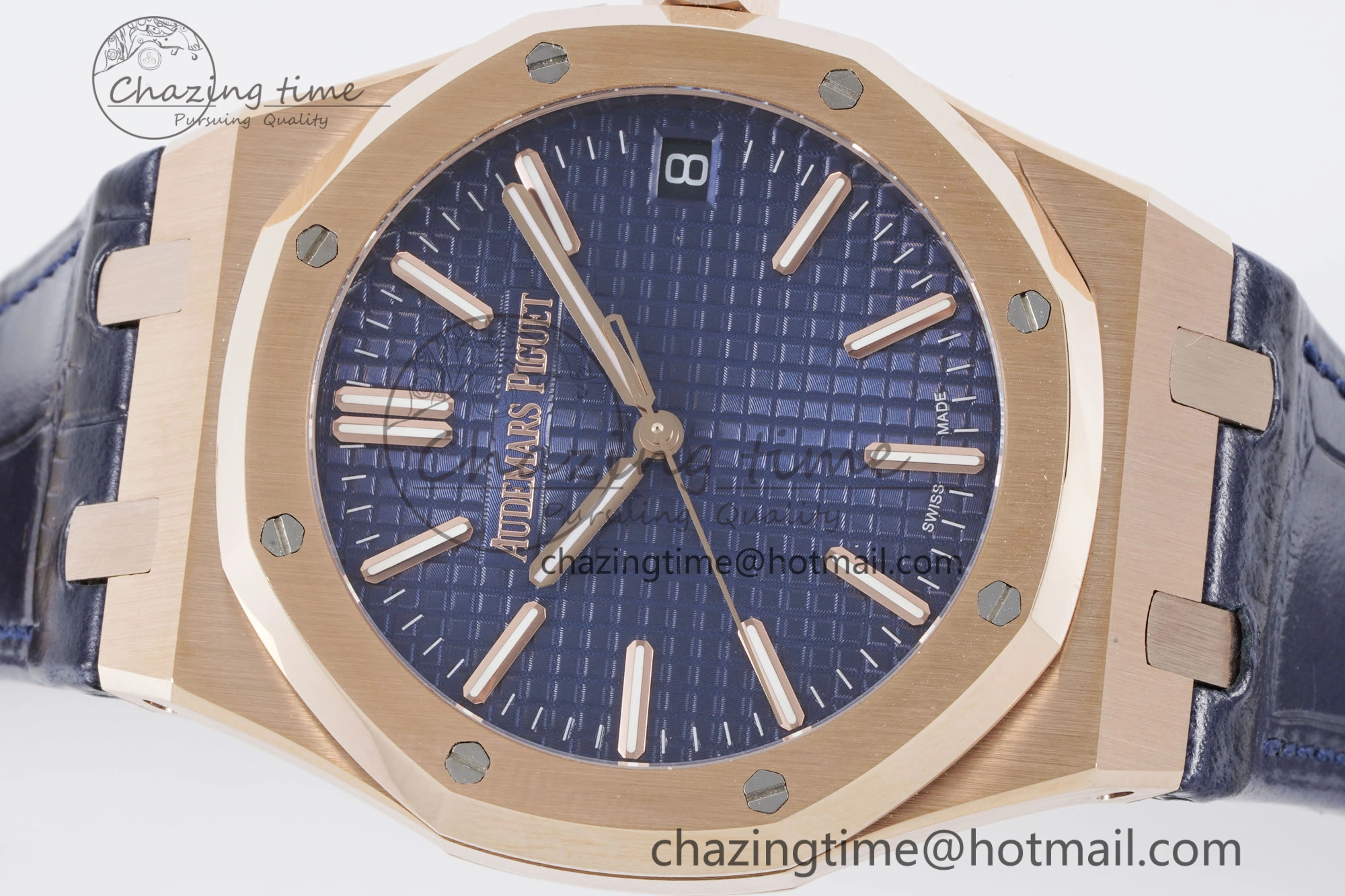 Royal Oak 41mm 15500 RG BF 1:1 Best Edition Blue Textured Dial on Blue Leather Strap A4302