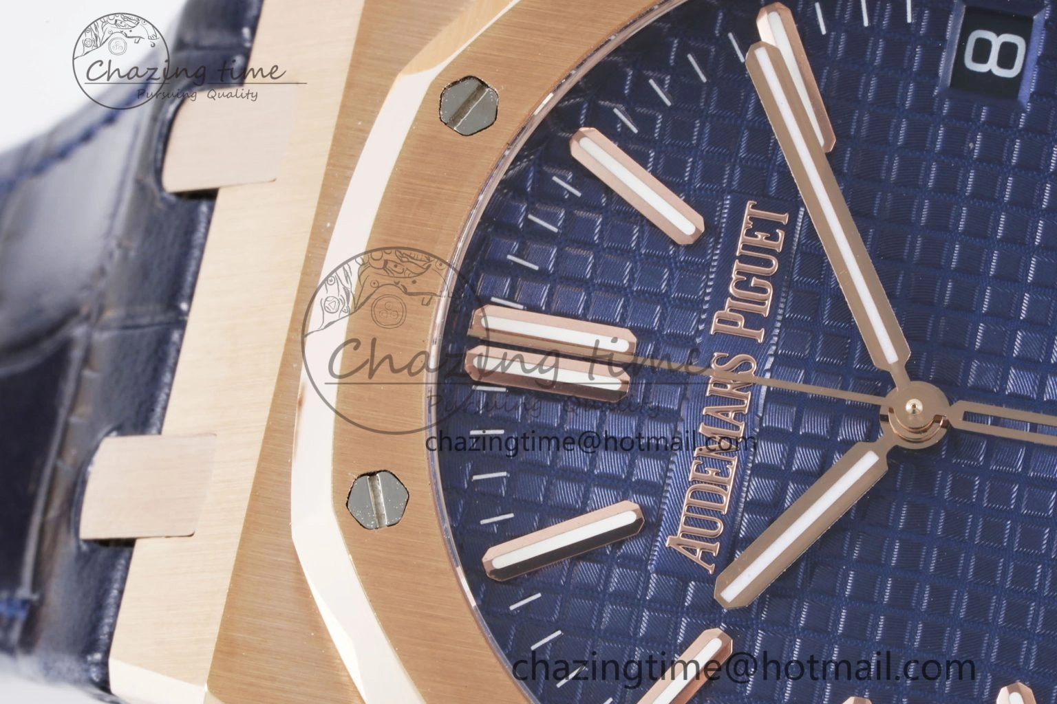 Royal Oak 41mm 15500 RG BF 1:1 Best Edition Blue Textured Dial on Blue Leather Strap A4302