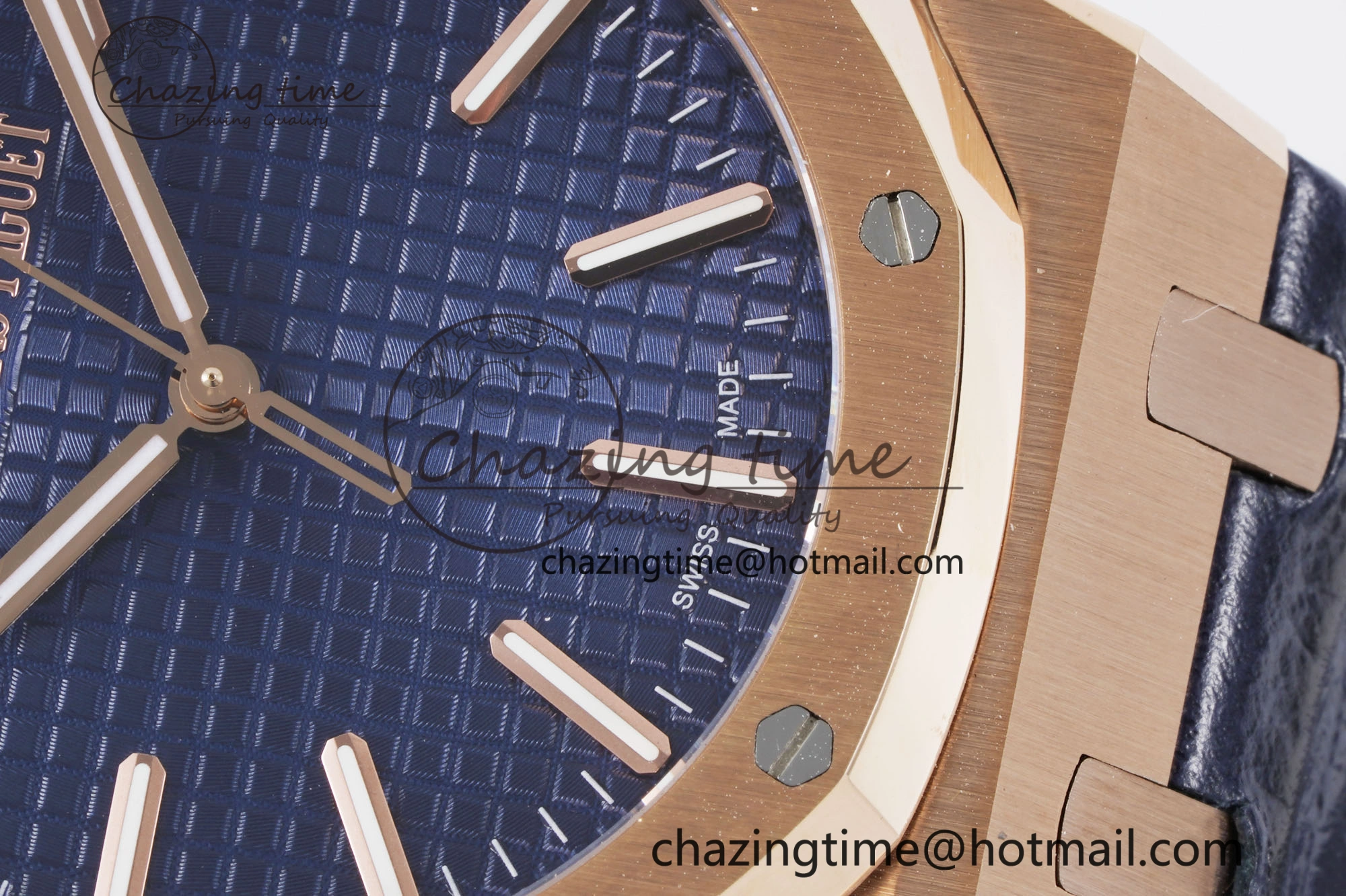Royal Oak 41mm 15500 RG BF 1:1 Best Edition Blue Textured Dial on Blue Leather Strap A4302