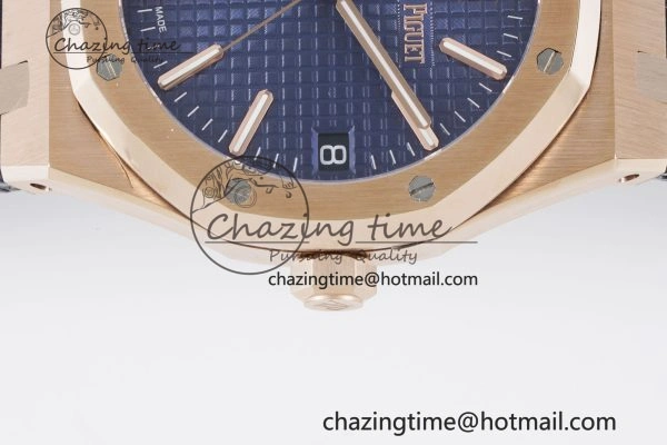 Royal Oak 41mm 15500 RG BF 1:1 Best Edition Blue Textured Dial on Blue Leather Strap A4302