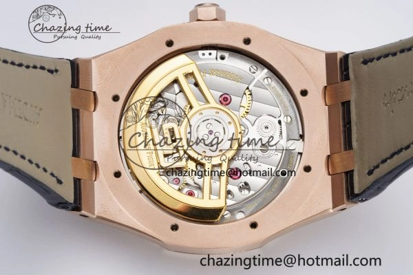 Royal Oak 41mm 15500 RG BF 1:1 Best Edition Blue Textured Dial on Blue Leather Strap A4302