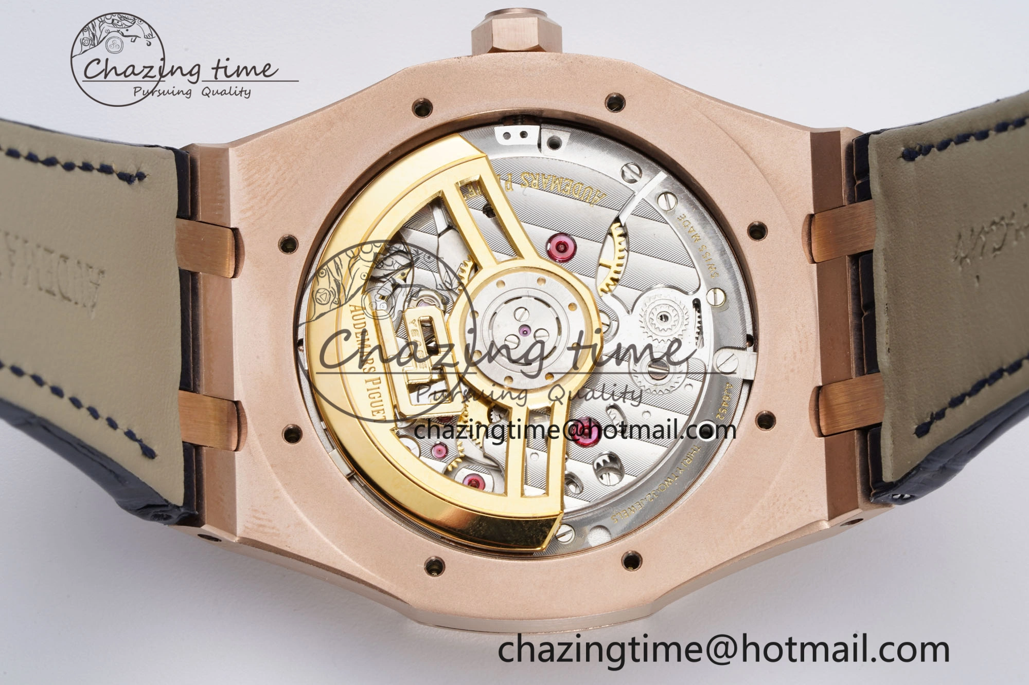 Royal Oak 41mm 15500 RG BF 1:1 Best Edition Blue Textured Dial on Blue Leather Strap A4302