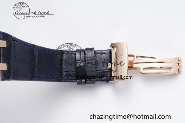 Royal Oak 41mm 15500 RG BF 1:1 Best Edition Blue Textured Dial on Blue Leather Strap A4302