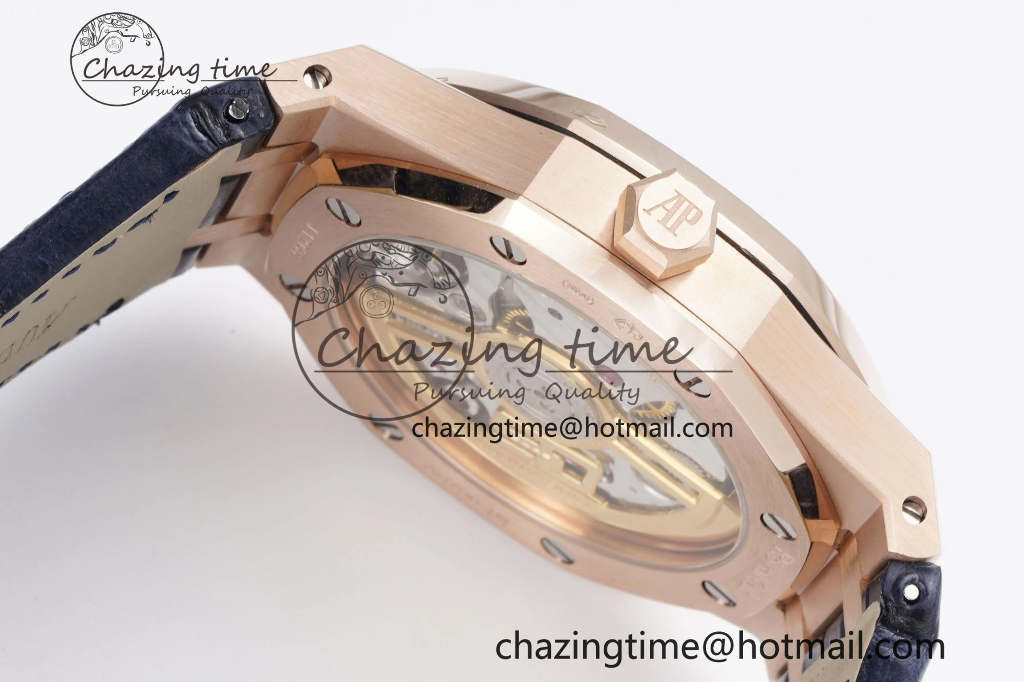Royal Oak 41mm 15500 RG BF 1:1 Best Edition Blue Textured Dial on Blue Leather Strap A4302