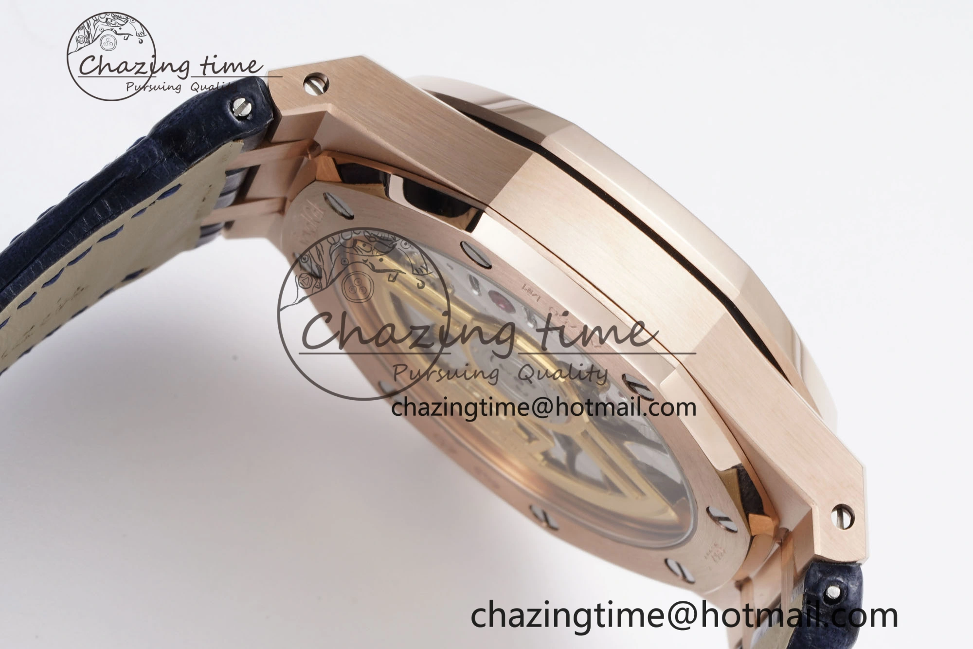 Royal Oak 41mm 15500 RG BF 1:1 Best Edition Blue Textured Dial on Blue Leather Strap A4302