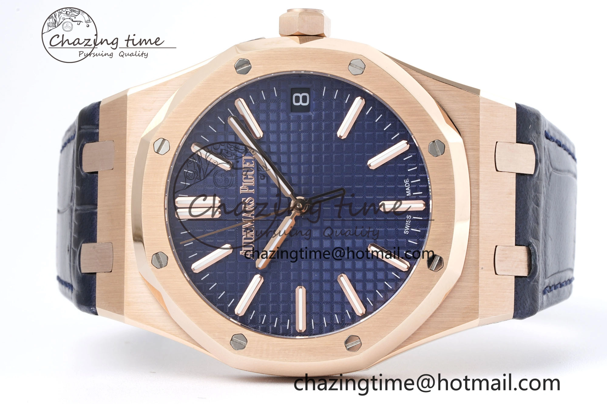 Royal Oak 41mm 15500 RG BF 1:1 Best Edition Blue Textured Dial on Blue Leather Strap A4302