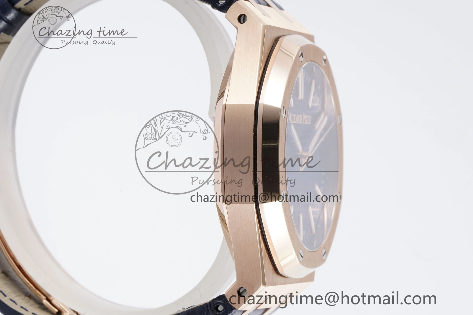 Royal Oak 41mm 15500 RG BF 1:1 Best Edition Blue Textured Dial on Blue Leather Strap A4302
