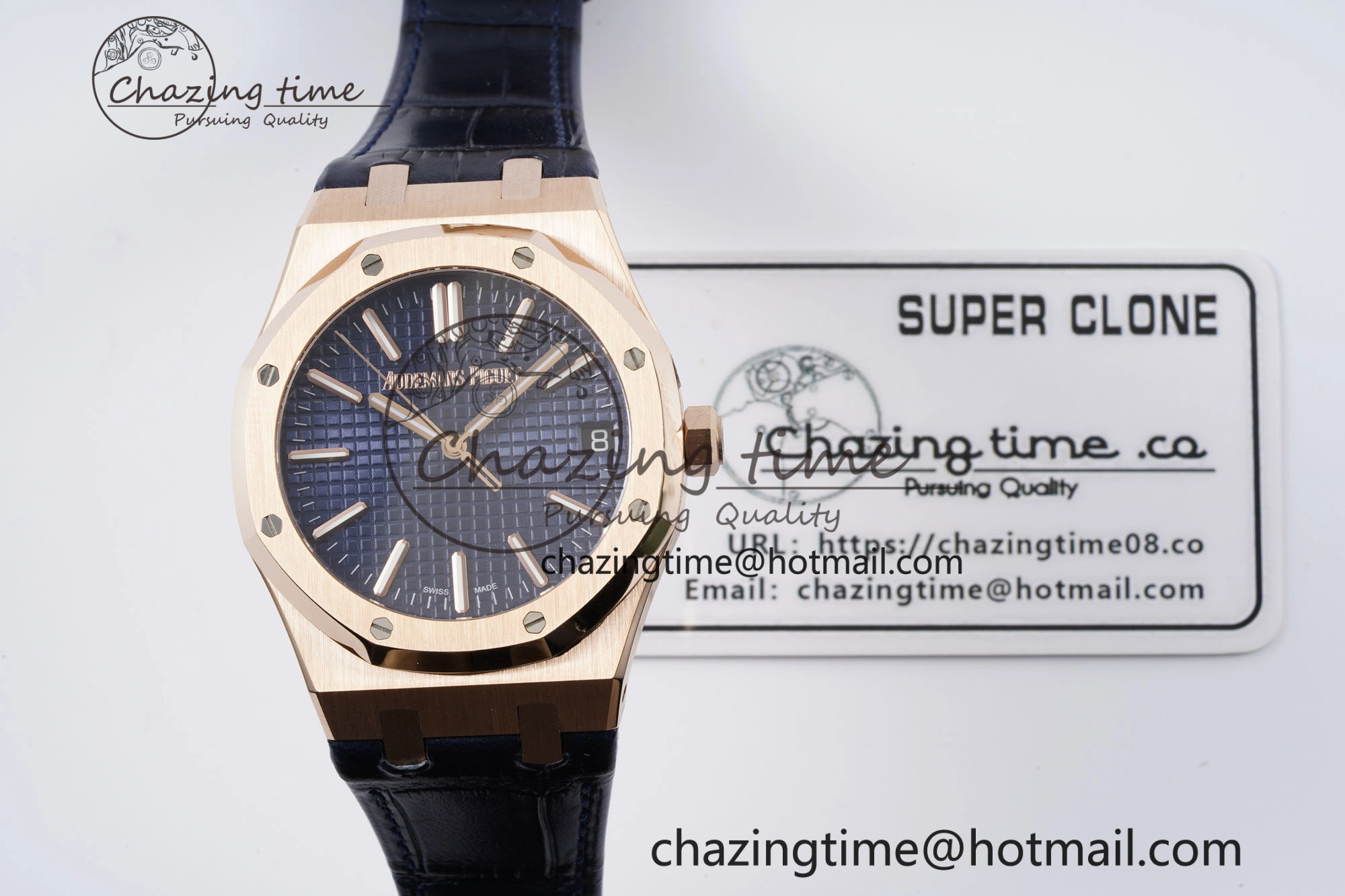 Royal Oak 41mm 15500 RG BF 1:1 Best Edition Blue Textured Dial on Blue Leather Strap A4302