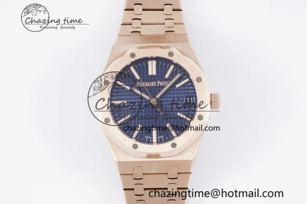 Royal Oak 41mm 15500 RG BF 1:1 Best Edition Blue Textured Dial on SS Bracelet A4302