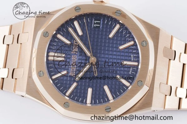 Royal Oak 41mm 15500 RG BF 1:1 Best Edition Blue Textured Dial on SS Bracelet A4302