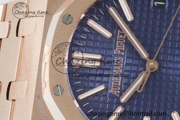 Royal Oak 41mm 15500 RG BF 1:1 Best Edition Blue Textured Dial on SS Bracelet A4302