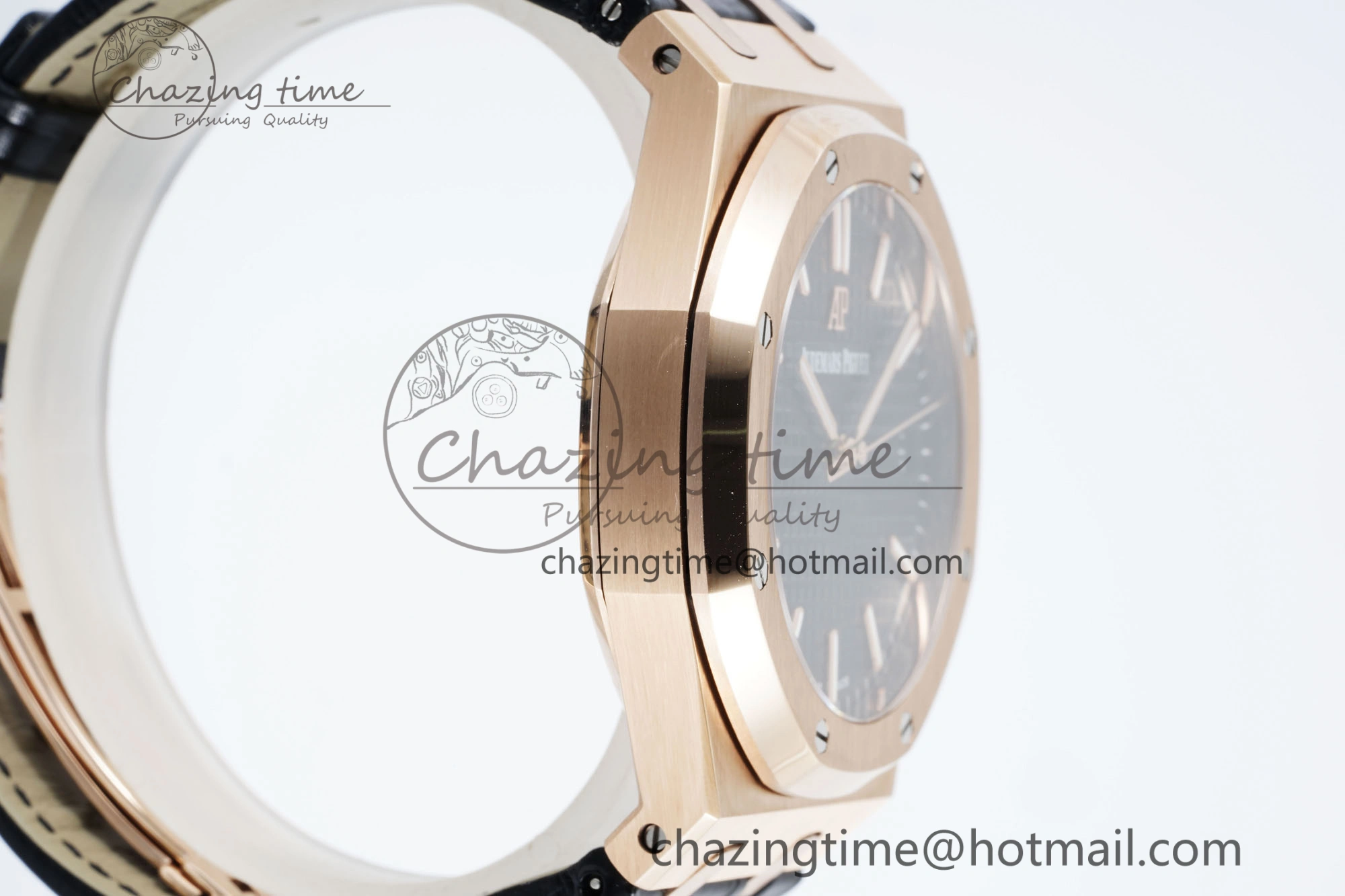 Royal Oak 41mm 15500 RG IPF 1:1 Best Edition Black Textured Dial on Black Leather Strap SA4302 Super Clone
