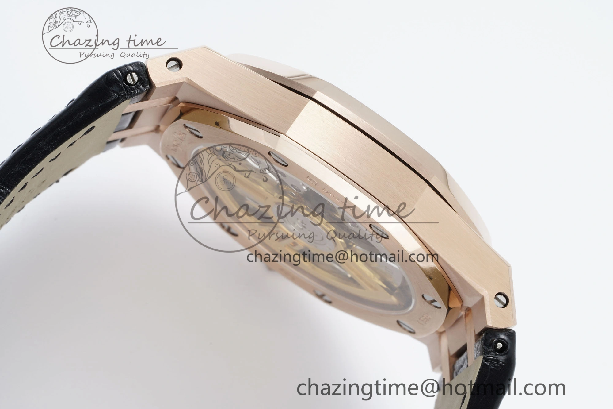 Royal Oak 41mm 15500 RG IPF 1:1 Best Edition Black Textured Dial on Black Leather Strap SA4302 Super Clone