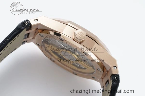 Royal Oak 41mm 15500 RG IPF 1:1 Best Edition Black Textured Dial on Black Leather Strap SA4302 Super Clone