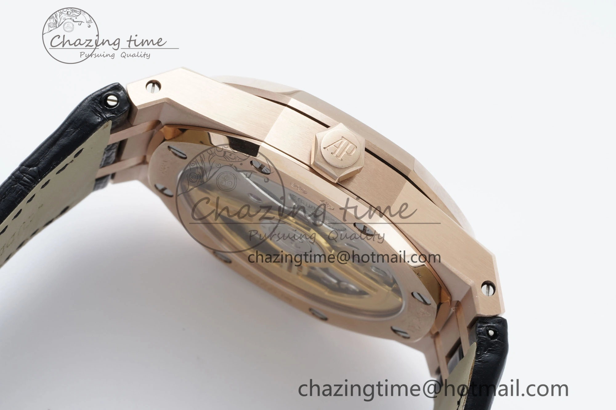 Royal Oak 41mm 15500 RG IPF 1:1 Best Edition Black Textured Dial on Black Leather Strap SA4302 Super Clone