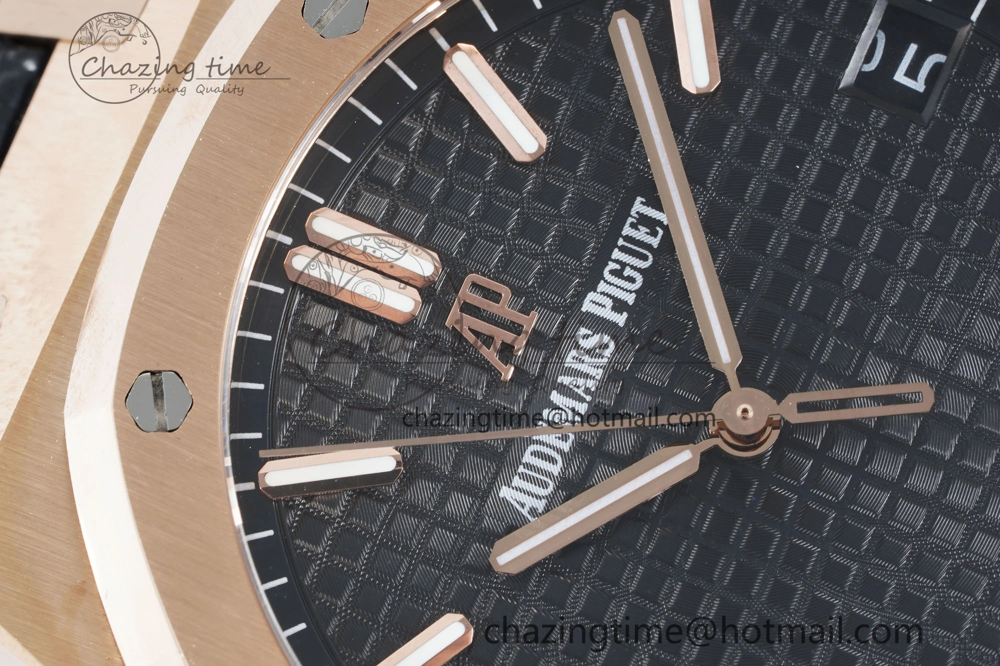 Royal Oak 41mm 15500 RG IPF 1:1 Best Edition Black Textured Dial on Black Leather Strap SA4302 Super Clone