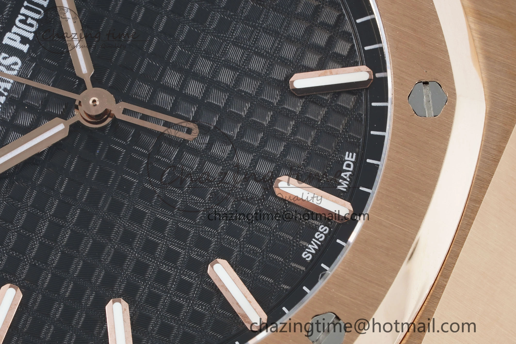 Royal Oak 41mm 15500 RG IPF 1:1 Best Edition Black Textured Dial on Black Leather Strap SA4302 Super Clone