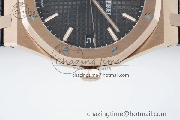 Royal Oak 41mm 15500 RG IPF 1:1 Best Edition Black Textured Dial on Black Leather Strap SA4302 Super Clone