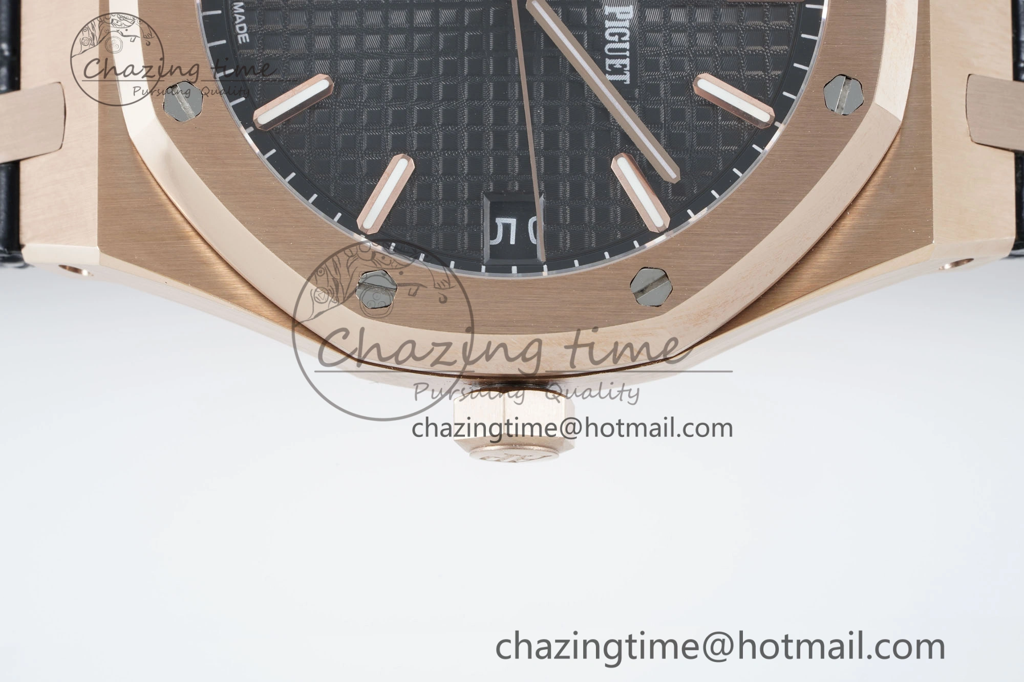 Royal Oak 41mm 15500 RG IPF 1:1 Best Edition Black Textured Dial on Black Leather Strap SA4302 Super Clone