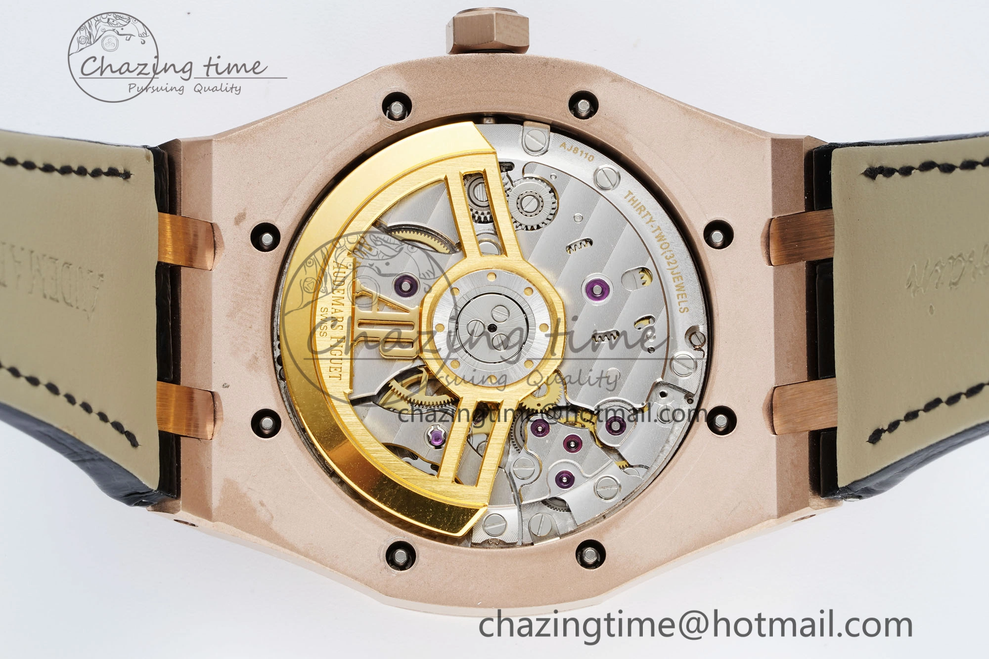 Royal Oak 41mm 15500 RG IPF 1:1 Best Edition Black Textured Dial on Black Leather Strap SA4302 Super Clone