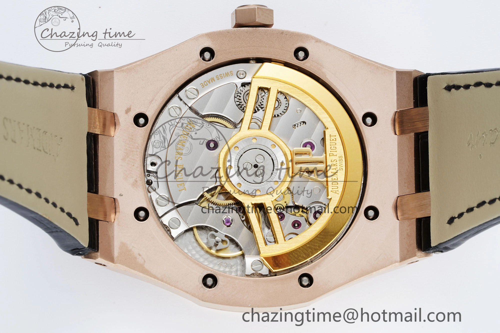 Royal Oak 41mm 15500 RG IPF 1:1 Best Edition Black Textured Dial on Black Leather Strap SA4302 Super Clone