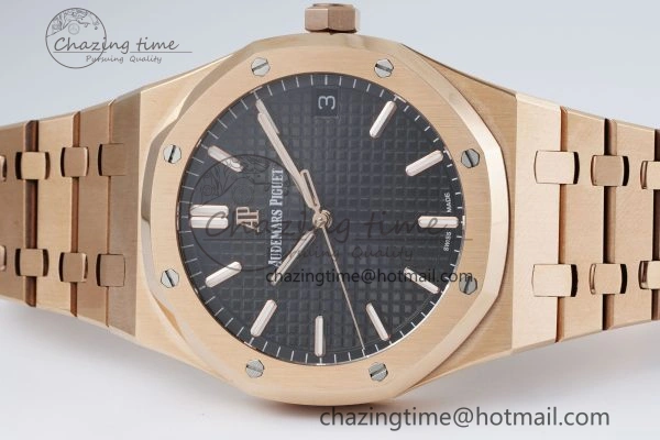Royal Oak 41mm 15500 RG IPF 1:1 Best Edition Black Textured Dial on RG Bracelet SA4302 Super Clone