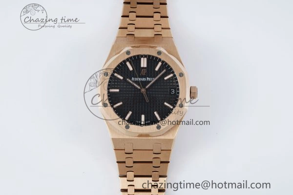 Royal Oak 41mm 15500 RG IPF 1:1 Best Edition Black Textured Dial on RG Bracelet SA4302 Super Clone
