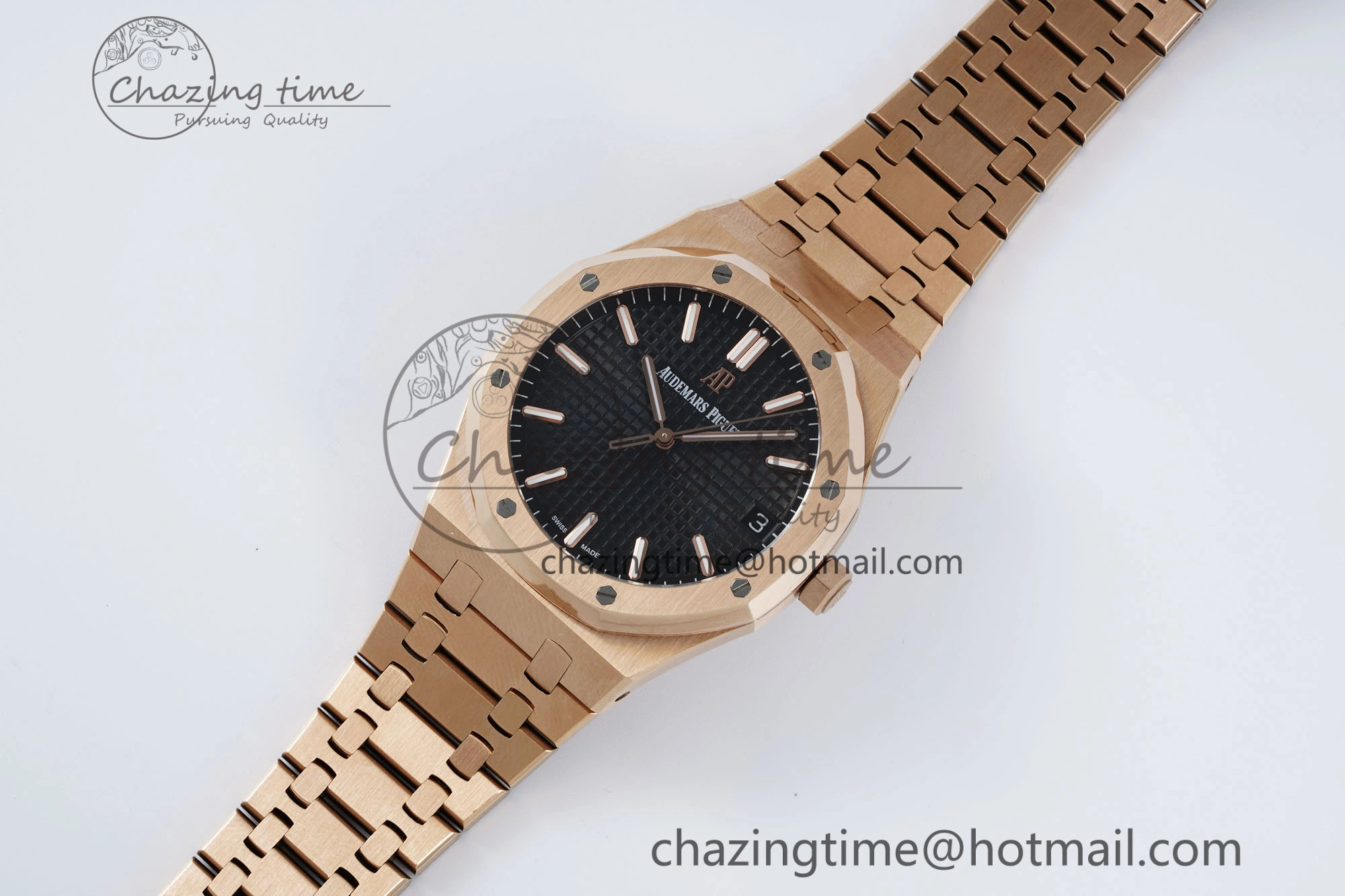 Royal Oak 41mm 15500 RG IPF 1:1 Best Edition Black Textured Dial on RG Bracelet SA4302 Super Clone