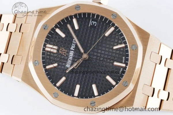 Royal Oak 41mm 15500 RG IPF 1:1 Best Edition Black Textured Dial on RG Bracelet SA4302 Super Clone