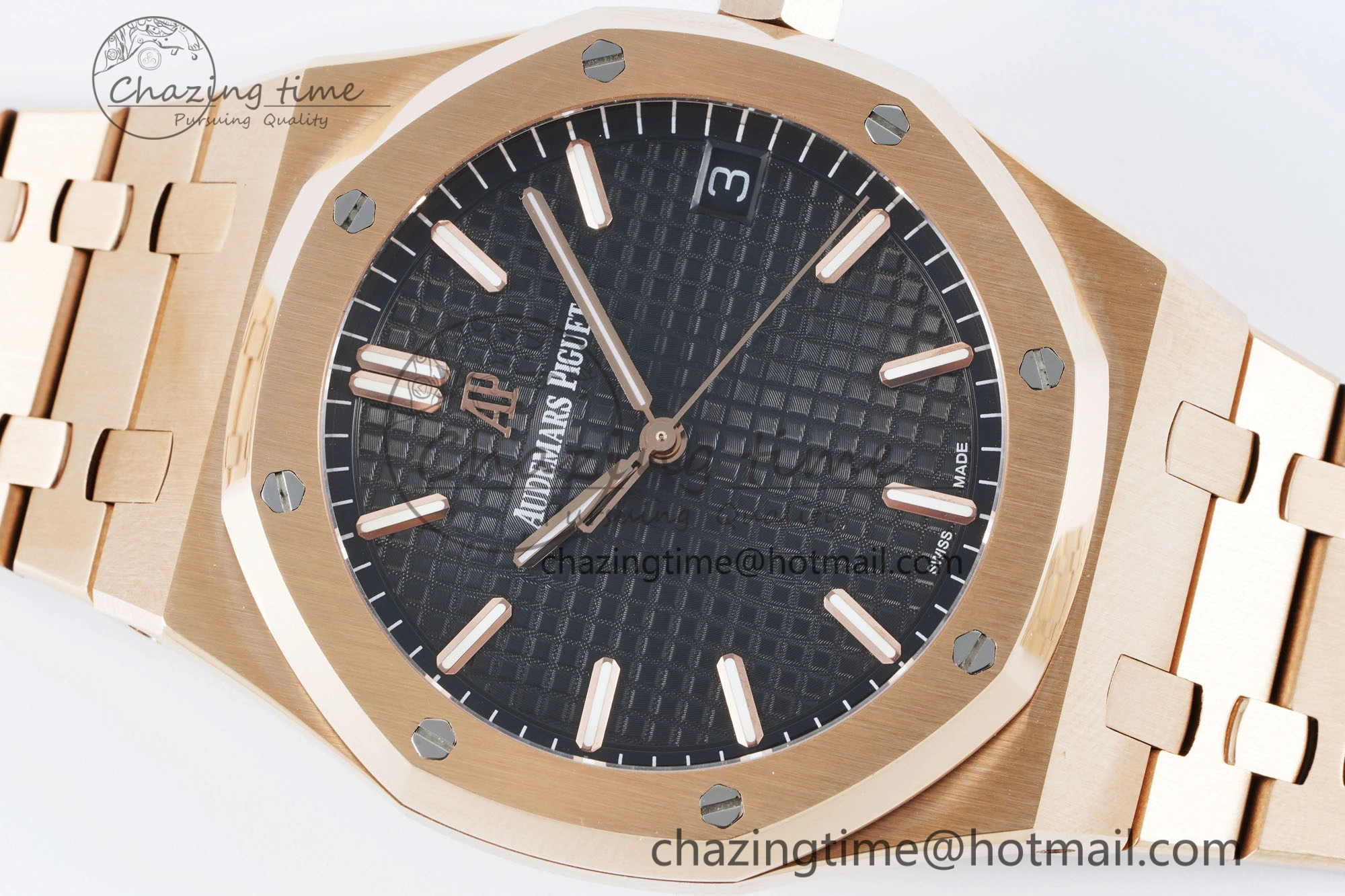 Royal Oak 41mm 15500 RG IPF 1:1 Best Edition Black Textured Dial on RG Bracelet SA4302 Super Clone