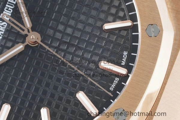 Royal Oak 41mm 15500 RG IPF 1:1 Best Edition Black Textured Dial on RG Bracelet SA4302 Super Clone