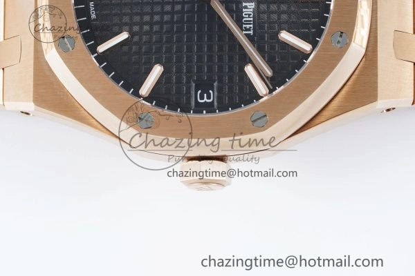 Royal Oak 41mm 15500 RG IPF 1:1 Best Edition Black Textured Dial on RG Bracelet SA4302 Super Clone
