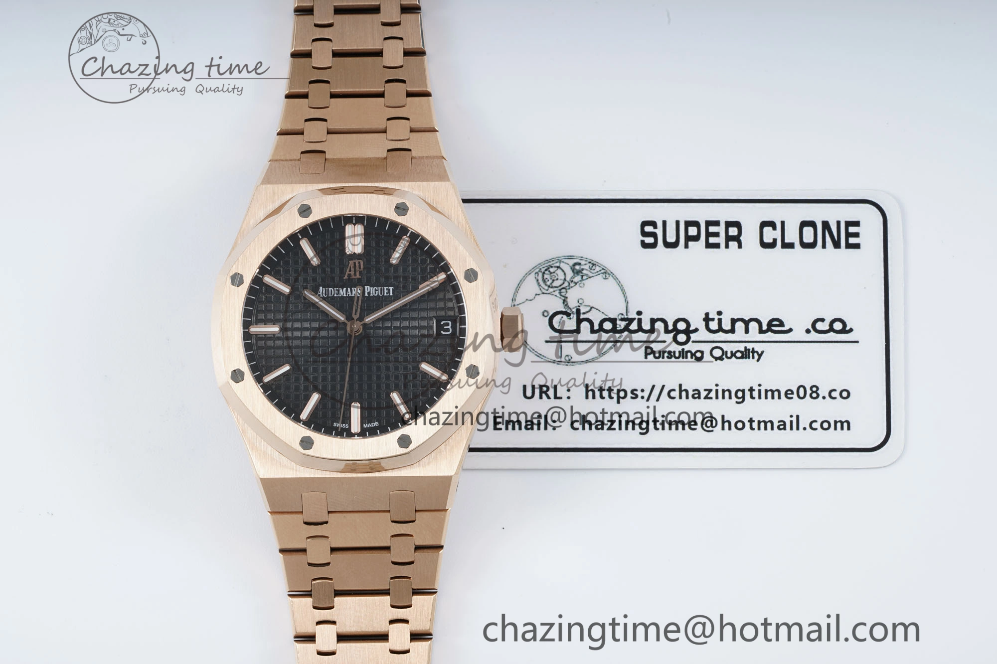 Royal Oak 41mm 15500 RG IPF 1:1 Best Edition Black Textured Dial on RG Bracelet SA4302 Super Clone