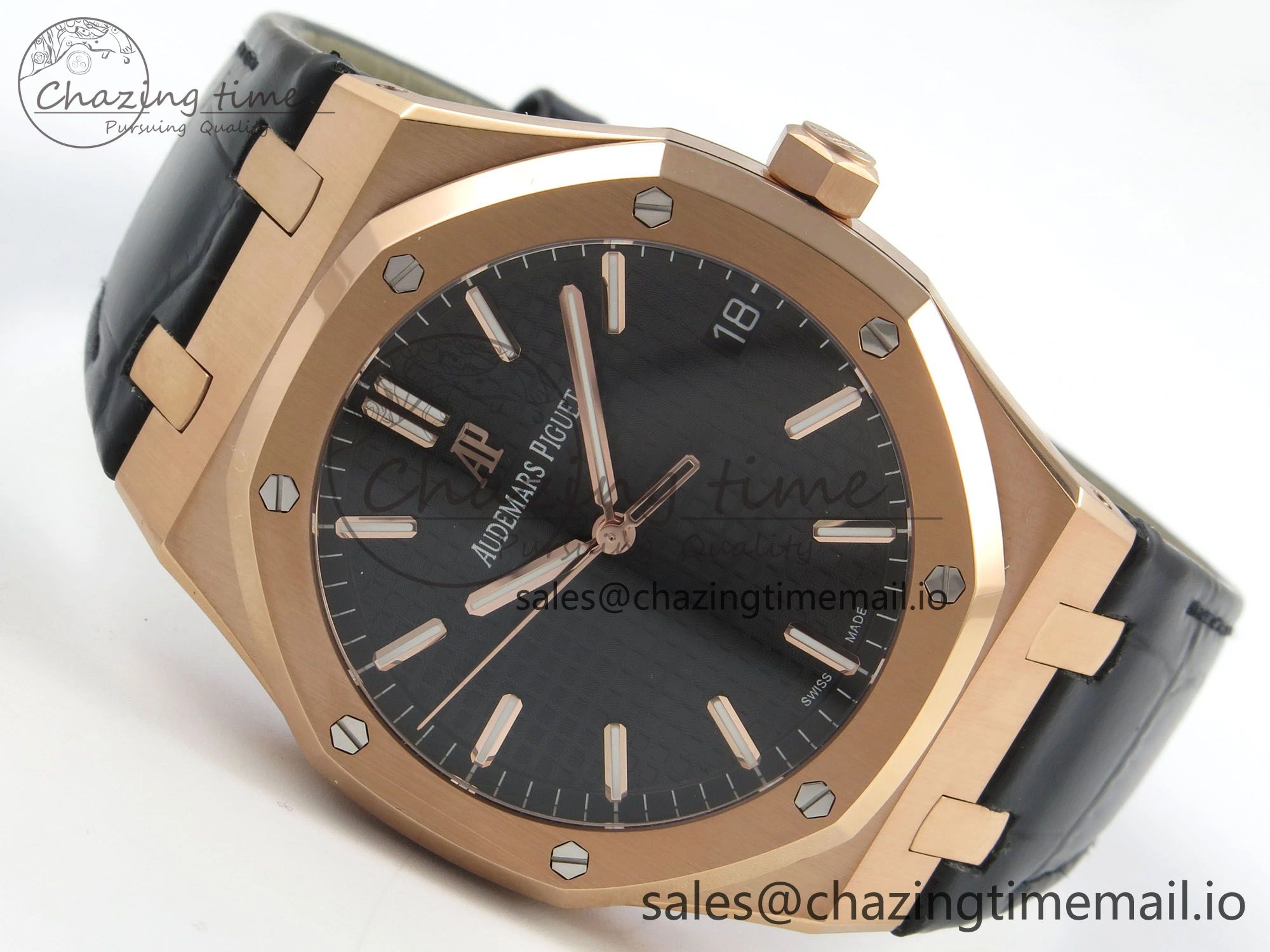 Royal Oak 41mm 15500 RG RSF 1:1 Best Edition Black Dial on Blue leather strap SA4302 Super Clone
