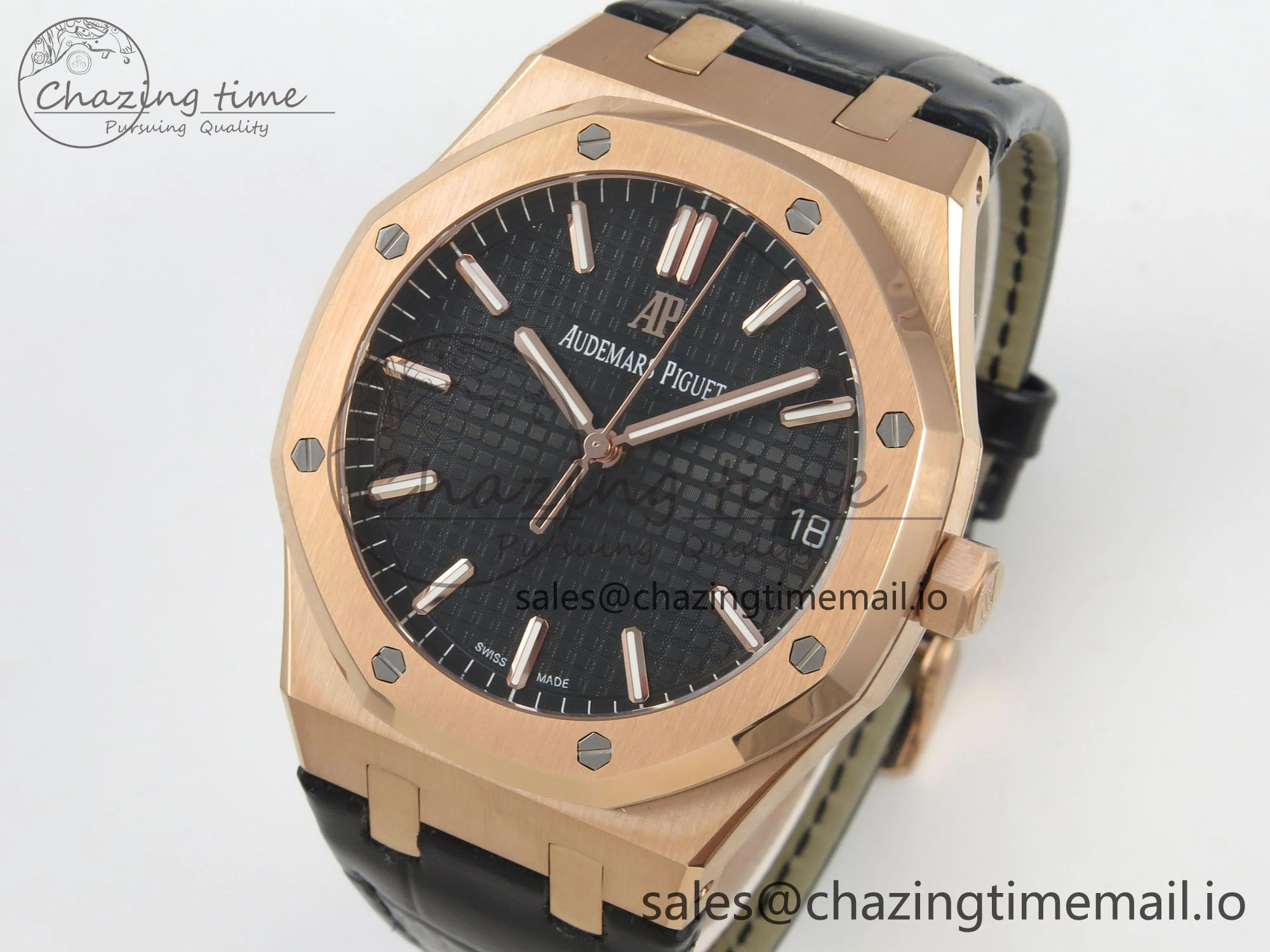 Royal Oak 41mm 15500 RG RSF 1:1 Best Edition Black Dial on Blue leather strap SA4302 Super Clone