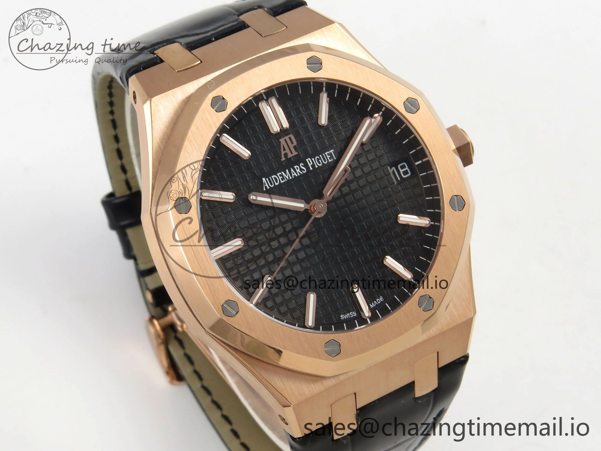 Royal Oak 41mm 15500 RG RSF 1:1 Best Edition Black Dial on Blue leather strap SA4302 Super Clone
