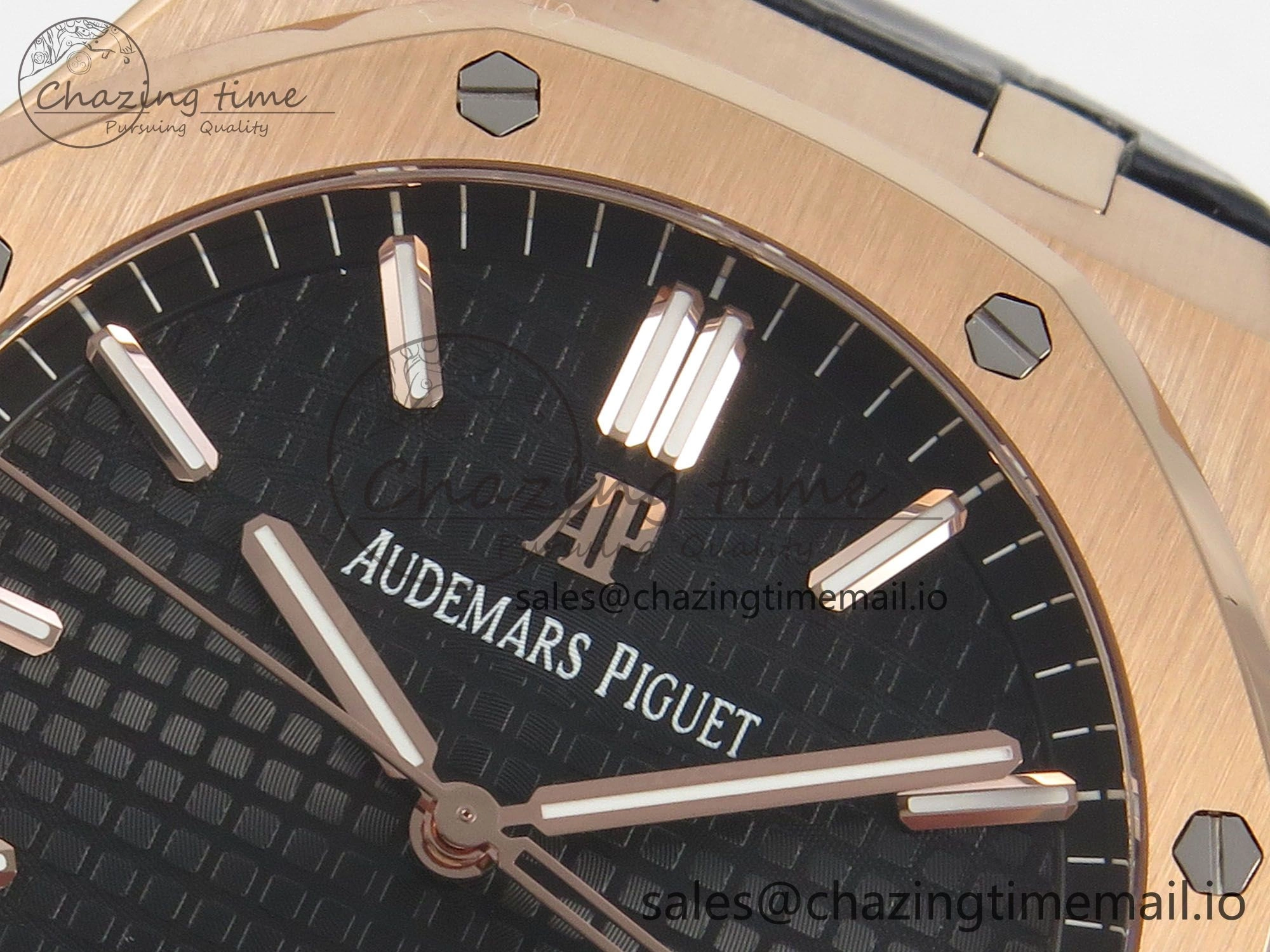 Royal Oak 41mm 15500 RG RSF 1:1 Best Edition Black Dial on Blue leather strap SA4302 Super Clone
